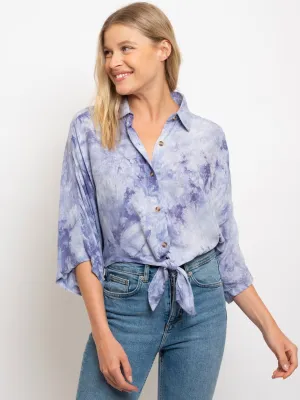 WOMEN'S TIE-DYE COLLAR BUTTON UP TOP