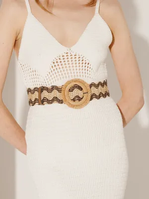 Woven Wavy Pattern Straw Belt
