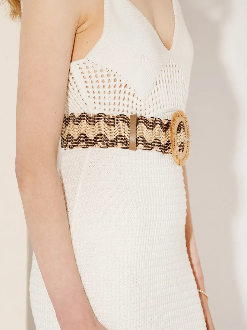 Woven Wavy Pattern Straw Belt
