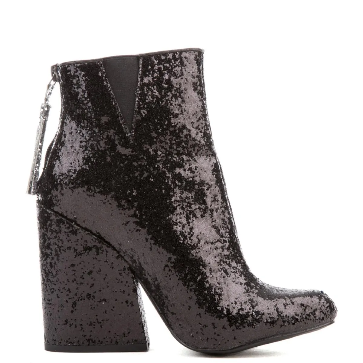 Ziggy Black Glitter Heeled Booties Black