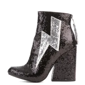 Ziggy Black Glitter Heeled Booties Black