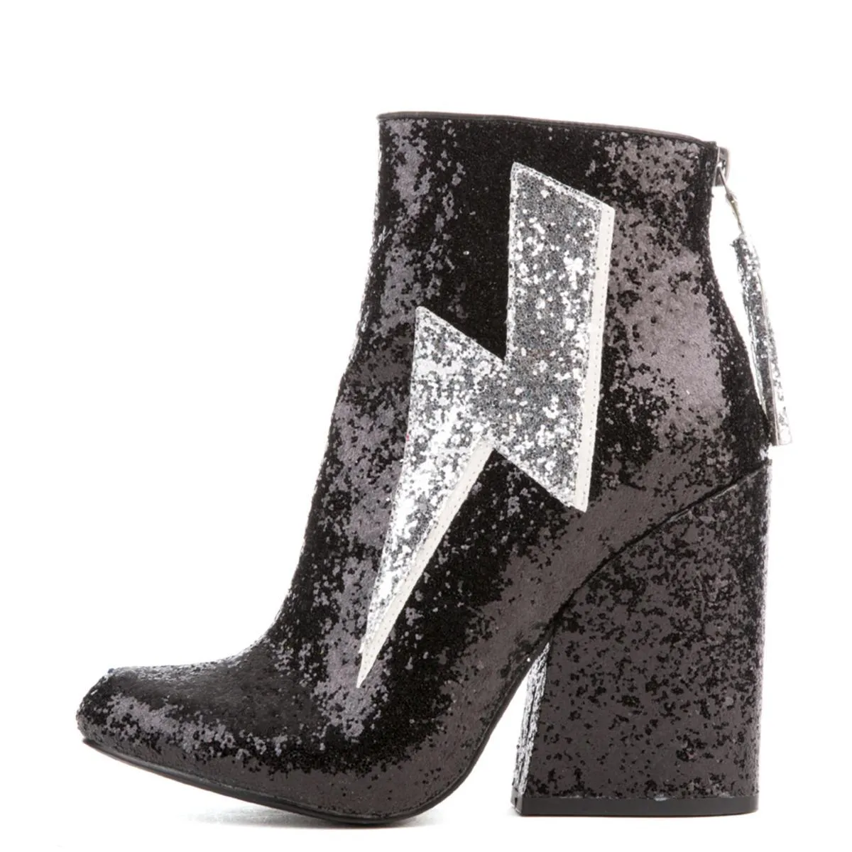 Ziggy Black Glitter Heeled Booties Black