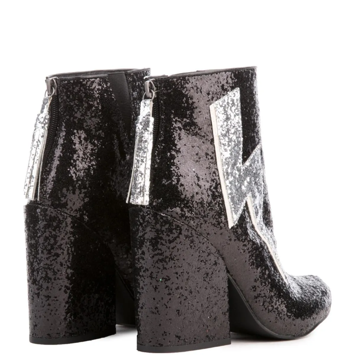 Ziggy Black Glitter Heeled Booties Black